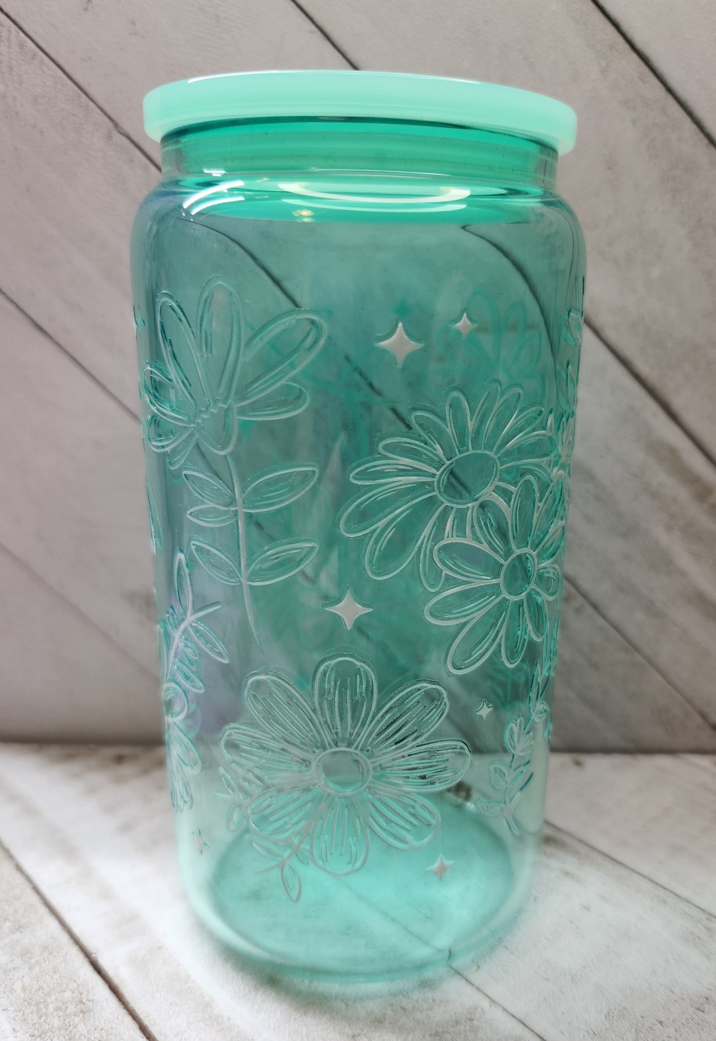 16oz Glass or Plastic Cup-White Daisies DD