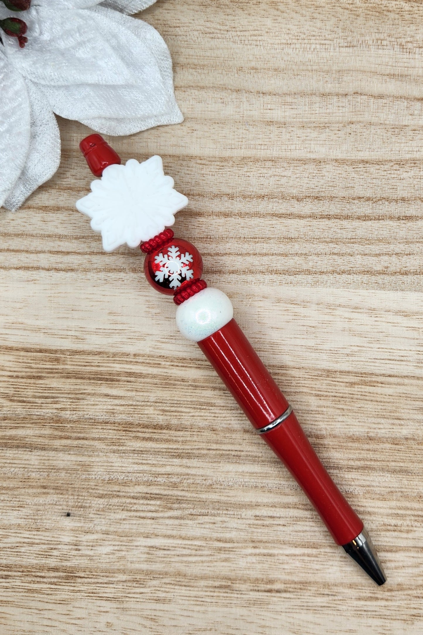 Pen-White Snowflake (Red)