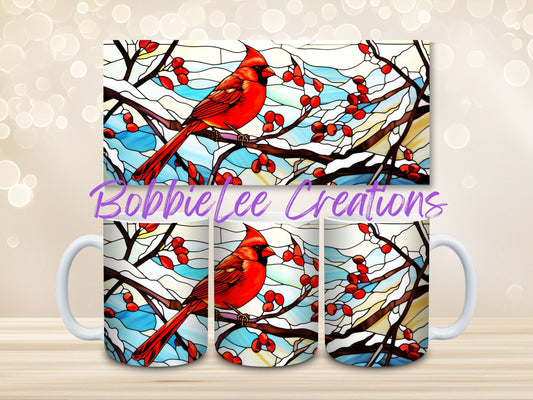 Coffee Mug-Stained Glass Winter Cardinal
