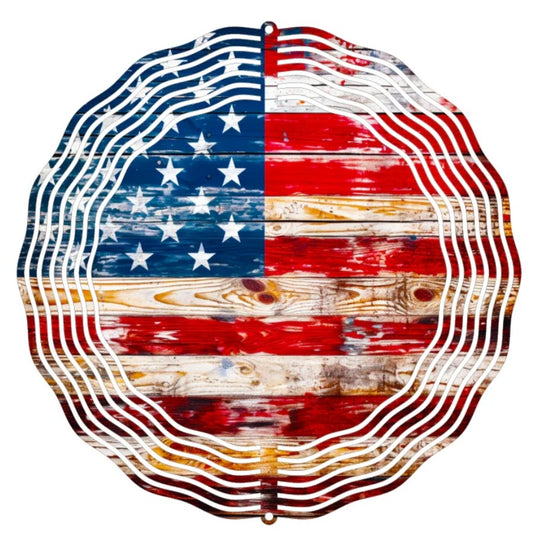 Wind Spinner 8" - Wooden American Flag