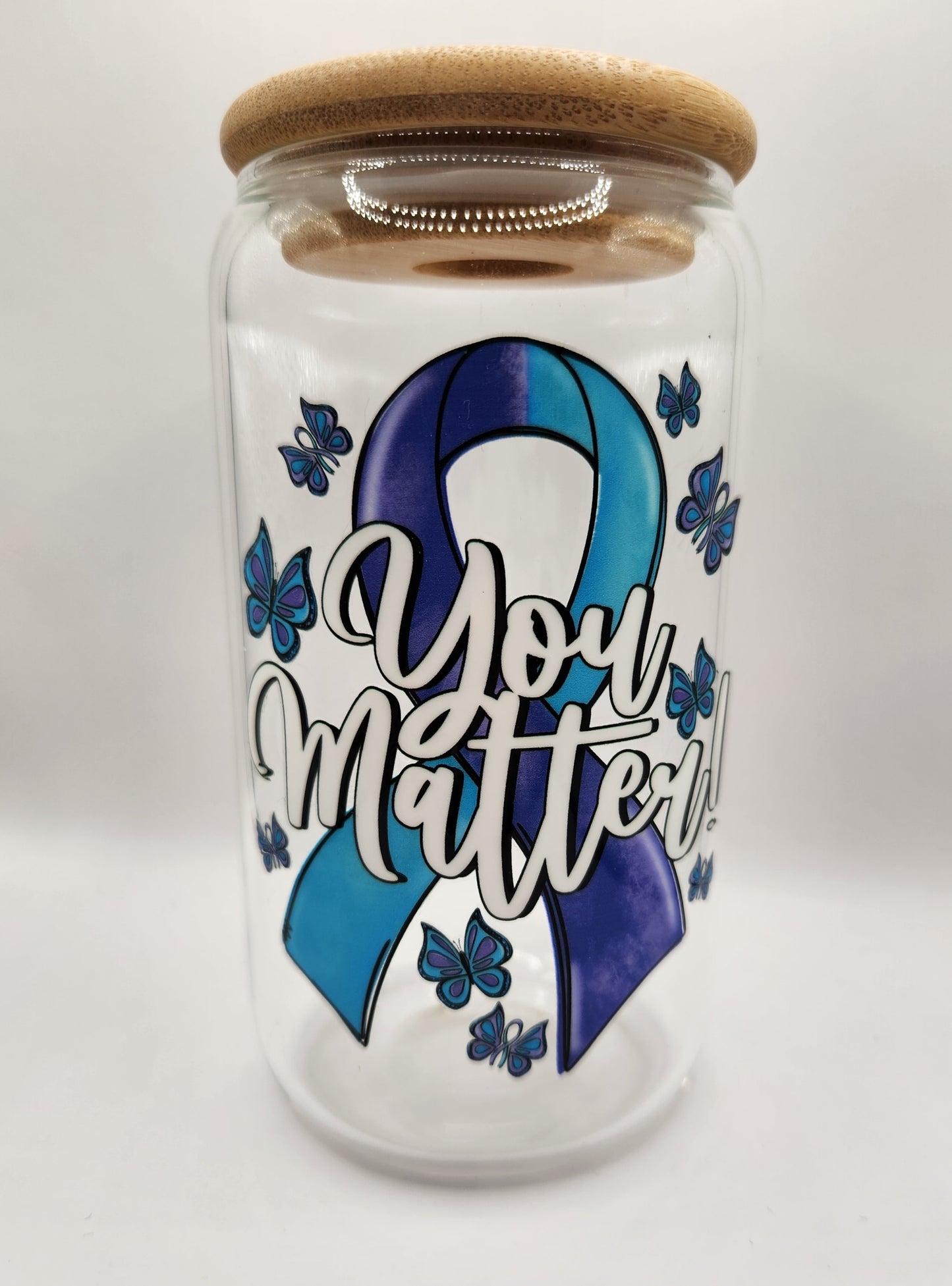 16oz Glass or Plastic Cup-You Matter Suicide Awareness Ribbon